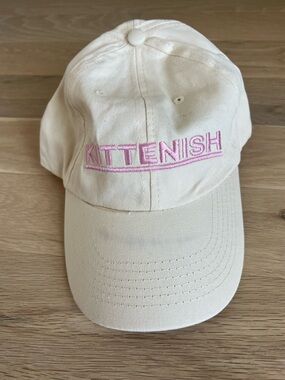 KITTENISH Cream Baseball Cap with Pink Embroidery